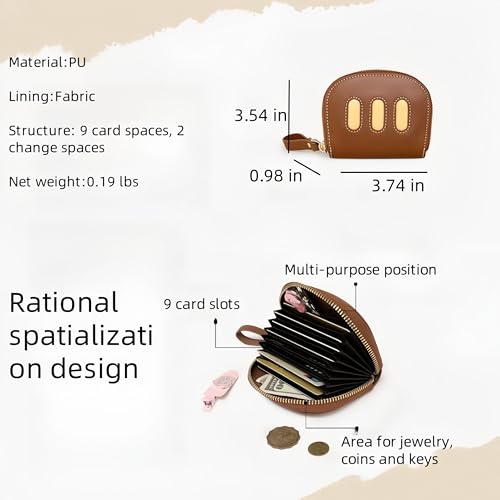 Zippered Women's Credit Card Wallet, Multifunctional Genuine Leather Wallet, Cute Large Capacity ID Storage Coin Purse for Women (22 card positions)2