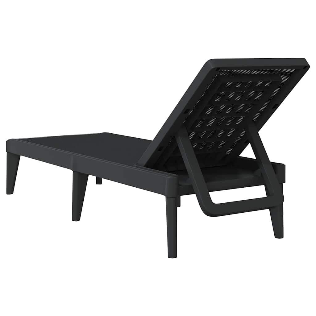Leżak antracytowy, 186 x 60 x 29 cm, wykonany z wytrzymałego polipropylenu (PP), z regulowanym oparciem, idealny do ogrodu, na balkon, taras, plażę, basen, wellness, kemping, urlop, relaks