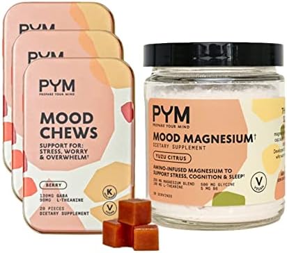 PYM Berry Mood Chews (60ct) & Mood Magnesium Powder (30 Servings) Bundle - Support for Stress, Worry & Overwhelm | Non-GMO, Gluten-Free, Vegan | All-Natural Mood Balance Supplements Made in The USA!
