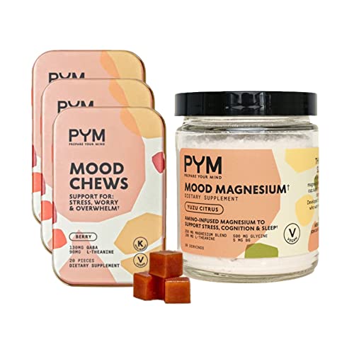Pym Berry Mood Chews (60Ct) & Mood Magnesium Powder (30 Servings) Bundle - Support For Stress, Worry & Overwhelm | Non-Gmo, Gluten-Free, Vegan | All-Natural Mood Balance Supplements Made In The Usa! #TOP9
