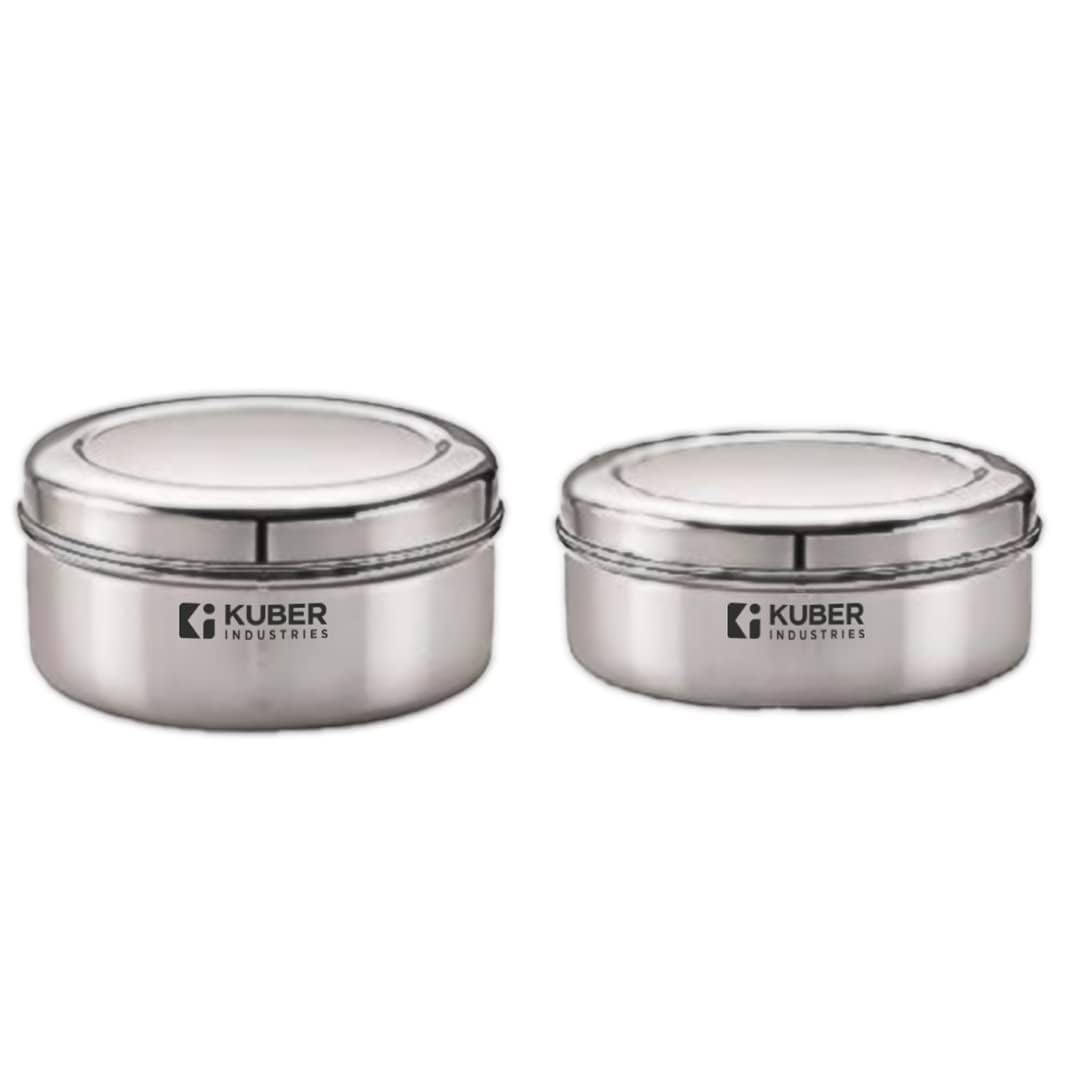Kuber Industries Stainless Steel Flat Kitchen Container Set | Rust Proof & Durable | Multipurpose, Easy to Clean, Sturdy & Stackable | Kitchen Storage Containers Set of 2 - Assorted