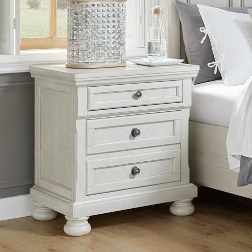 Image of Signature Design by Ashley Tall Antique White Nightstand Wood Bedside Table