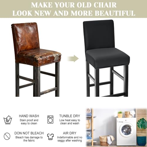 Image of Bar Stool Covers Counter Chair Slipcovers Set of 4,Dark Grey | Stretch Barstool Seat Covers,Washable Removable Pub Tall Stool Slipcover,Bar Chair Cover for Kitchen Dining Room Cafe