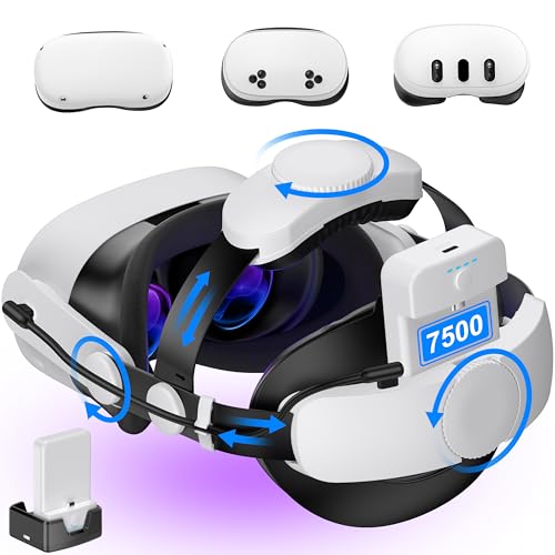 kawaye for meta quest 3s32 head strap with 2x7500mah hot-swap batteries for 6-8h playtimeadjustable vr headset strap with large support pad enhanced support reduce pressure for games