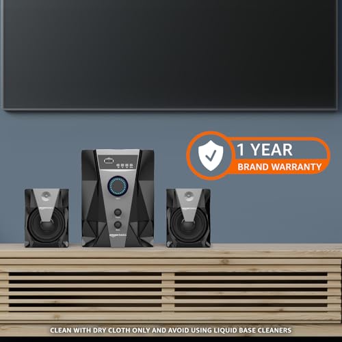 Image of Amazon Basics Wired 2.1 Multimedia Speaker with Remote | 50 W RMS | Bluetooth v5.1 | Aux in, USB, Micro TF Card | Compatible with TVs, Smart Phones, Tablets, PCs (Black)