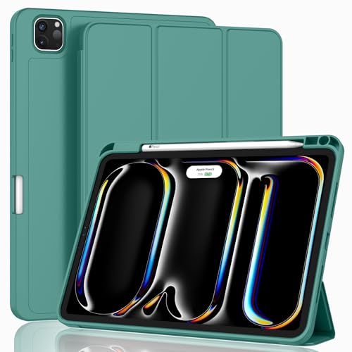 Image of ZryXal New iPad Pro 13 Inch Case (M5) 2025 / (M4) 2024 with Pencil Holder, Smart iPad Case [Support Pencil Pro and Pencil (USB-C)], Support Touch ID and Auto Wake /Sleep (Forest Green)