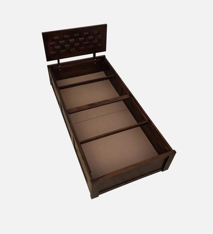 Image of Solid Sheesham Wood Woodora Single Bed with Box Storage | Wooden Single Bed Cot Palang Furniture for Bedroom Living Room Home and Hotel (Provincial Teak Finish)