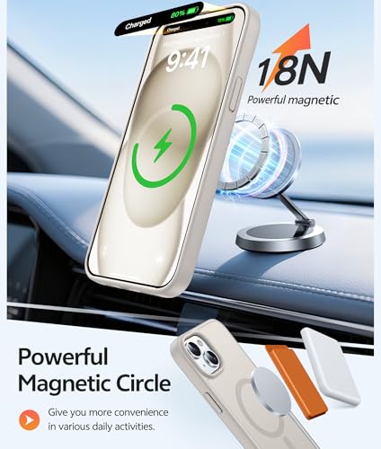 Image of FNTCASE for iPhone 15 Case: for iPhone 14 Case & iPhone 13 Case [Compatible with Magsafe] Translucent Matte Cases with [Screen Protector] Military Grade Shockproof Protective Phone Cover - Off White