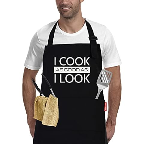 APRONPANDA Cotton Aprons for Women Men, Funny Kitchen Cooking Aprons with 2 Pockets - Christmas Gifts for Dad Mom Wife Husband Girlfriend and Boyfriend Cover