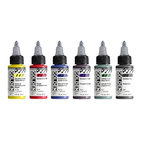 Acrílicos de alto fluxo da GOLDEN, conjunto de aerógrafo de alto fluxo, 6 cores, tinta acrílica prof