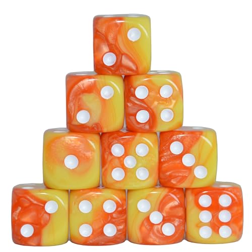Image of StarMall 10-Pack 16mm D6 Polyhedral Dice Set 6-sided Acrylic Die for RPG MTG DND Dice Table Board Games (Yellow-Orange)