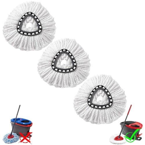 3Pcs Spin Mop Replacement Heads, White Large 360° Easy Wring Spin Mop Head 100% Microfiber Refill, Easy Cleaning Spin Mop Head, Deep Clean, Machine Washable for Easy House Cleaning Floor Mopping