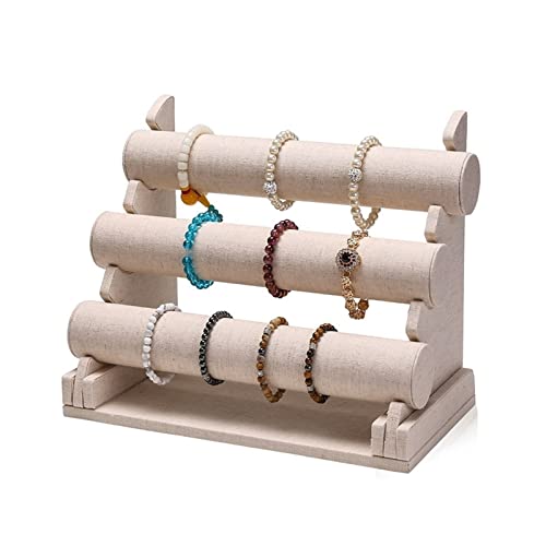 Boîte de rangement amovible beige à trois niveaux pour montres et bracelets
