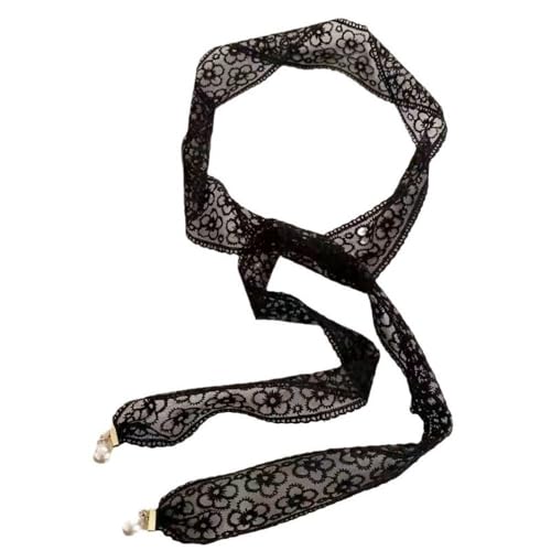 Chain Belt Elegant Clothing Accessories Dress Waist Chain Pearl Pendant Lace Waist Belts for Women(black)2