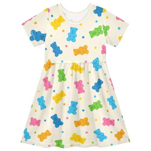 Girls Summer Short Sleeve Dresses Kids Twirl A Line Dress 2-8Years