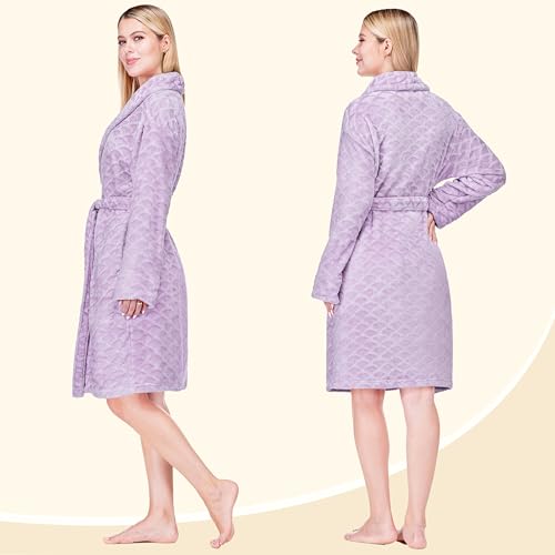 Image of PAVILIA Plush Robe for Women, Soft Fleece Short Bathrobe, Warm Lightweight Knee Length Lounge Robe with Pockets