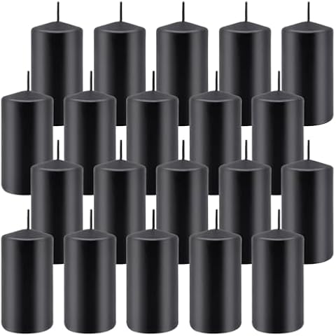 Set of 20 | 2-Inch Wide x 4-Inch Tall Black Pillar Candles - Elegant Décor for Home, Events, and Celebrations - Deep Black Finish Cover