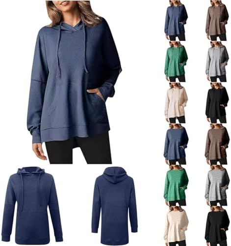 Women's Fashion Casual Sweatshirt Oversize Long Sleeved Sports Hoodie Solid Color Top Sports Sweatshirt