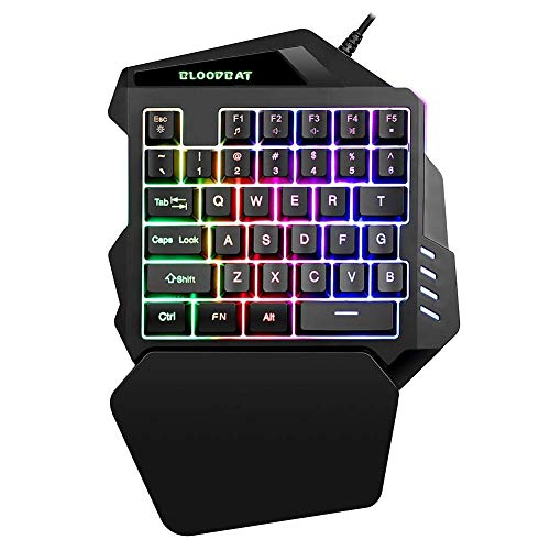 Image of G94 One Hand RGB Gaming Keyboard, USB Wired Rainbow Single Hand Keyboard with Wrist Rest Support, Multimedia Keys, Backlit Ergonomic Mechanical Feeling Keyboard for Game