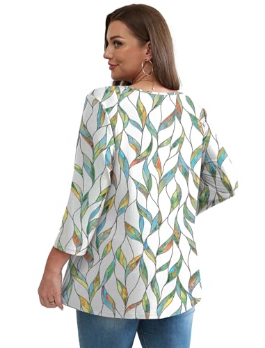 Image of OFEEFAN 3 /4 Length Sleeve Womens Tops 2026 Blouses for Women Dressy Casual Fashion Clothing V Neck Babydoll Tops Fall Outfits