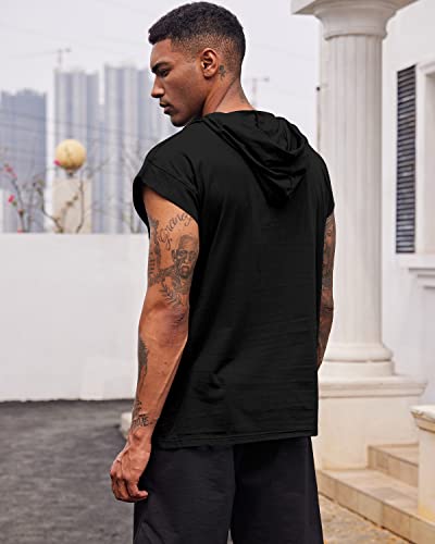 Uideazone Men American Flag Shirt Sleeveless Hoodie Gym Workout Tank Tops Bodybuilding Muscle Shirts Black #TOP1