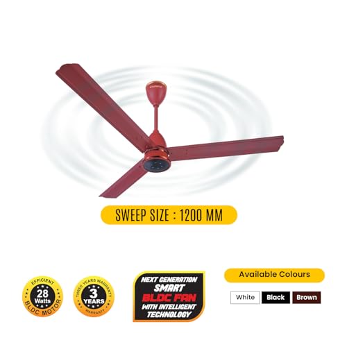 Image of Blueberry's ๐๐๐๐ 1200mm Ceiling Fan with Remote Control, BEE ๐ฑ-๐ฆ๐๐ฎ๐ฟ Rated Energy Efficient Ceiling Fan, High Air Delivery with LED Indicators, 3-Year Warranty (Royal Brown)