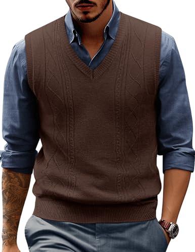 PJ PAUL JONES Mens Sweater Vest V Neck Cable Knitted Casual Sleeveless Pullover Sweaters