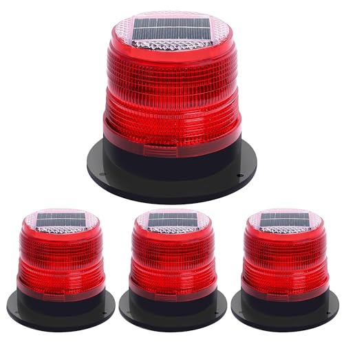 Image of Solar Strobe Warning Light: Strong Magnetic Base Waterproof Traffic Light,Solar Safety Flashing LED Lamp for Construction, Traffic, Factory, Safety Sign, Crane Tower, Boat Navigation (Red)