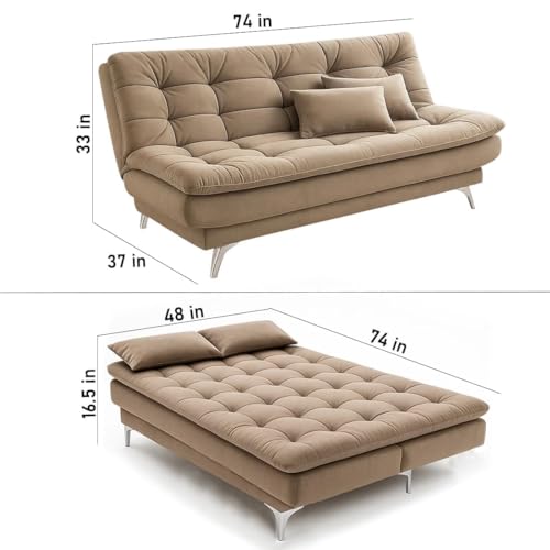 Image of FURNY Eagel 3 Seater Fabric Sofa Cum Bed Set with 2 Cushions, Best Fit for Indian Homes, Living Rooms, Offices with 3 Year Warranty (in Beige Color-Fabric)