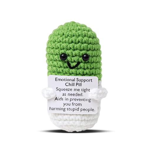Image of Cute Green Pill Crochet,Knitted Capsule with Inspirational Card,CNA Nurse Appreciation Keepsake for Doctors,Pharmacists,RN,LPN,Healthcare Heroes,Office Decor