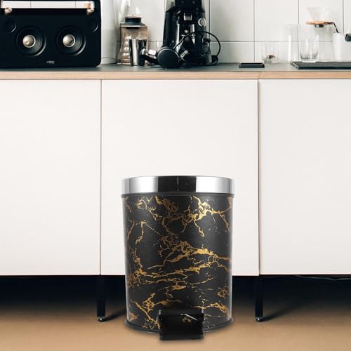 Bote de basura con pedal y tapa Garneck plástico negro miniatura 6
