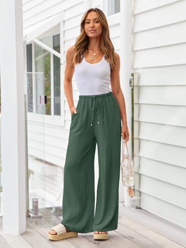 Image of LILLUSORY Women's Linen Summer Palazzo Pants Flowy Wide Leg Beach Pants with Pockets