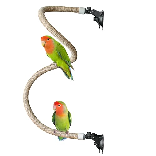 Suction Cup Rope Bird Perch - Bendable Parrot Standing Toy for Climbing & Grinding Engagement Toys for Window Bath Car Travel Birdcage Accessories for Small & Medium Bird