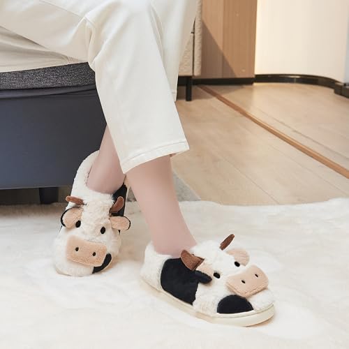 Cute Cow Slippers for Women Men, Fuzzy Cartoon Animal Slippers, Funny Indoor Bedroom Kawaii Plush Cozy Slipper2