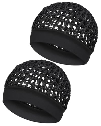 2 Pieces Comfortable Elastic Knit Hair Net for Sleeping & Silk Press - No Red Marks Tubi Hair Warp Mesh Snood Cap for Women(Black)