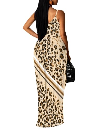 Image of Women's Summer Maxi Dress Spaghetti Strap Floral Boho Beach Long Sundress with Pockets