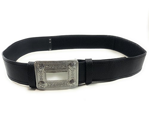 Black Leather Plain Scottish Highland Kilt Belt With Celtic Design Chrome Buckle2