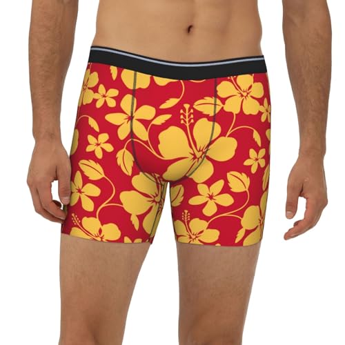 Hawaiian Style Red Yellow Mens Extended Underwear Length Boxer Briefs Comfort Breathable Underwear For Men3