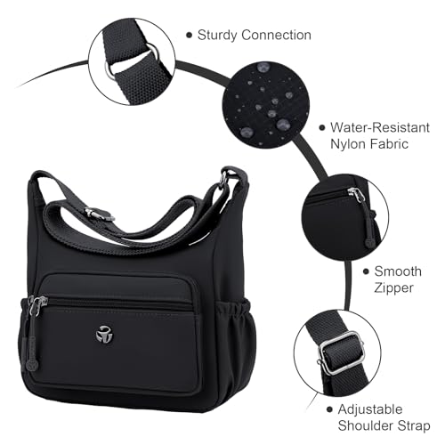 Nylon Crossbody Bag for Women Multi-Pocket Shoulder Handbag Travel Satchel Purse with Adjustable Strap4