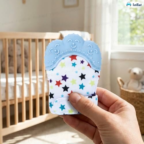Image of FunBlast Baby Teething Mitten - Soft Silicone Teether Glove for Infants, BPA-Free, Safe & Comfortable Teething Toy for 3+ Months Babies, Toddlers, Infants (LightBlue)