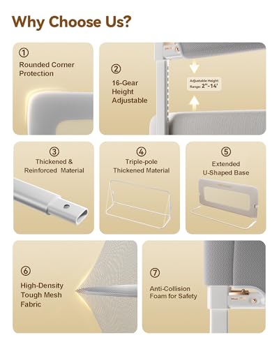 Image of Baby Bed Rail Guard, 32in Thickened Toddler Bed Rail for Toddlers, Extral Tall Swing Down Child Safety Side Railing Guards with Reinforced Anchor for Twin, Full, Queen, King Bunk Size Bed, Grey, 27 inchH