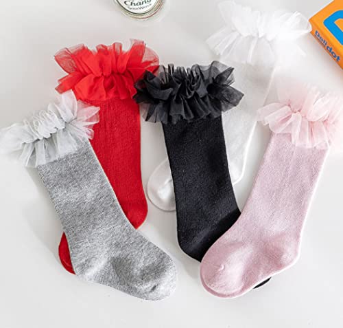 Baby Princess Girls Ruffles Lace Knee High Socks Toddler Cotton Tube Long Stockings Frilly Dress Socks3
