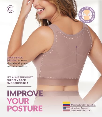 Image of CURVEEZ Post-Surgery Front Closure Wireless Bra, Compression Shapewear Top with Wide Straps for Breast Augmentation Recovery