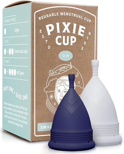 Pixie Menstrual Cup - No Metals or Toxins - Ranked 1 for The Most Soft Reusable Period Cup - Wear 12 Hours - 100% Medical-Grade Silicone - Tampon Alternative (Sea + White, 2 Count (Pack of 1))