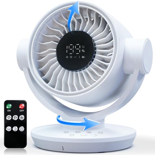 Fan for Bedroom, Table Air Circulator Fan 9 Inch Remote, 90°+120° Auto Oscillation Desk Fan, 10dB Quiet, 6-Speed, Powerful Mode Cordless, Max 12H Timer 8000mAh Battery 40ft Airflow, LED Disp