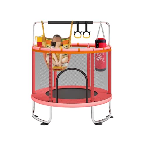 taefyiaszトランポリン 室内 子供用 【亜鉛メッキ鋼構造 静音設計 高弾力 耐荷重300KG 高さ調節可能】5 in 1 トランポリン サンドバッグ・ハンモック・鉄棒・バスケットボール・バスケットボールフープ付き 1?3人用 (直径1.5m円形鉄棒