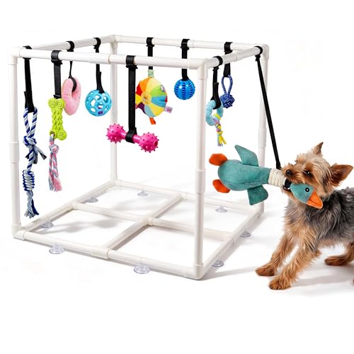 Qlfyuu Puppy Play Gym with 15 Toys Puppy Toys to Keep Them Busy Indoor Play Gym for Mental Stimulation 23.2 Small Dog Play PVC Frame with Straps