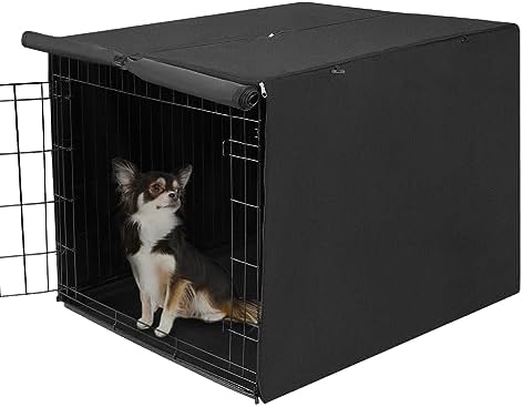 Deblue Small Dog Crate Cover Indoor, Double Door Durable Polyester Pet Kennel Cover for Small Wire Crate - (24 inches, Black)