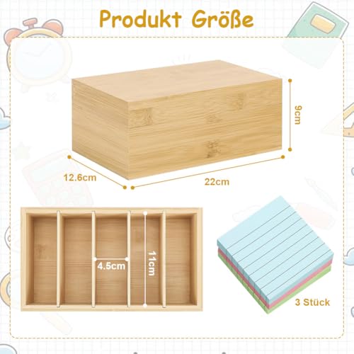 Fosoloni A7 Karteikarten Box Karteikasten Holz mit Deckel Vokabelbox Lernkarteibox Holz für Büro Schulen und Heim(Karteikarten Nicht im Enthalten) 22cm*12.6cm*9cm