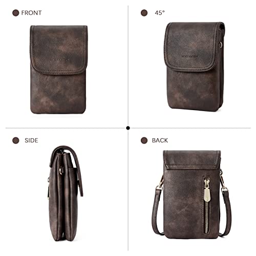 Image of BOSTANTEN Vegan Leather Small Crossbody Bags for Women Designer Cell Phone Bag Wallet Purses Adjustable Strap, A-02-retro Coffee, Small, Cell Phone Crossbody Bag